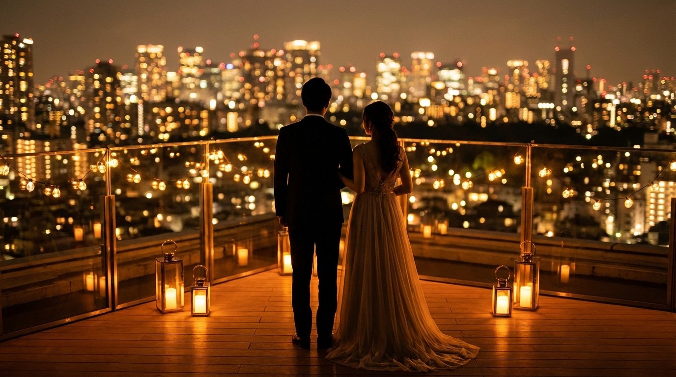 東京の夜景を見つめる二人